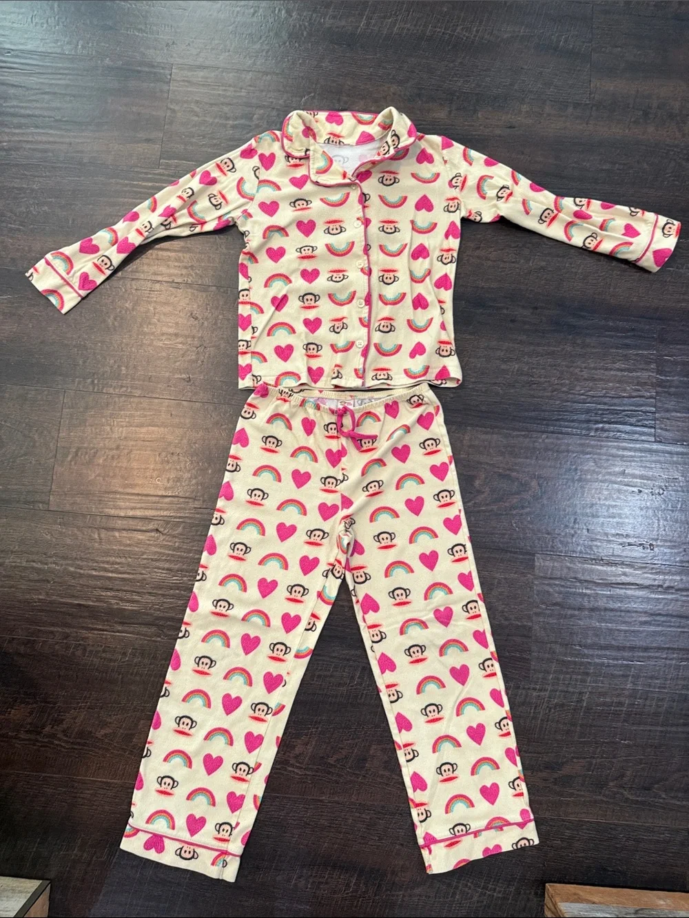 Paul Frank Cream Pajama Set with Pink Hearts & Rainbow Motifs